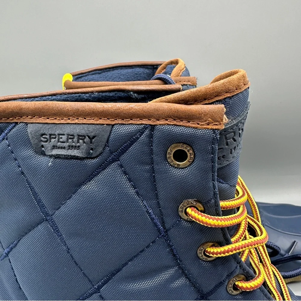 Sperry Saltwater Nylon Navy Duck Boots Mens Size 9.5 Blue Yellow